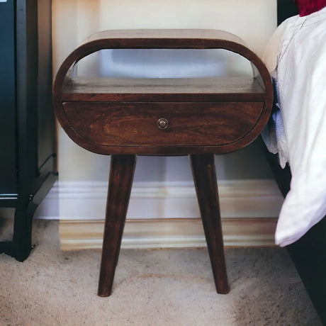 Wooden Circular Bedside Table With Open Slot - Walnut - Furniture Home Direct