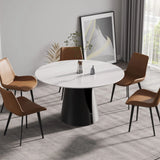 53.15" Modern Artificial Stone Round Carbon Steel Base Dining Table, Can Accommodate 6 People - White / Black - Furniture Home Direct