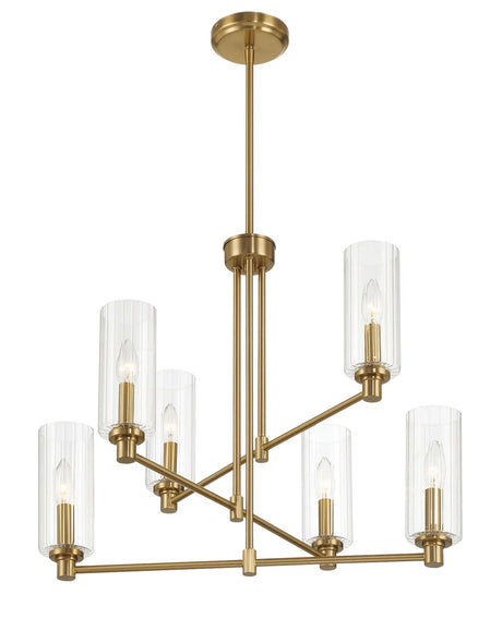 Timeless - 6 Lights Chandelier With Clear Ribbed Satin - Antique Brass / Clear / Gold - Furniture Home Direct