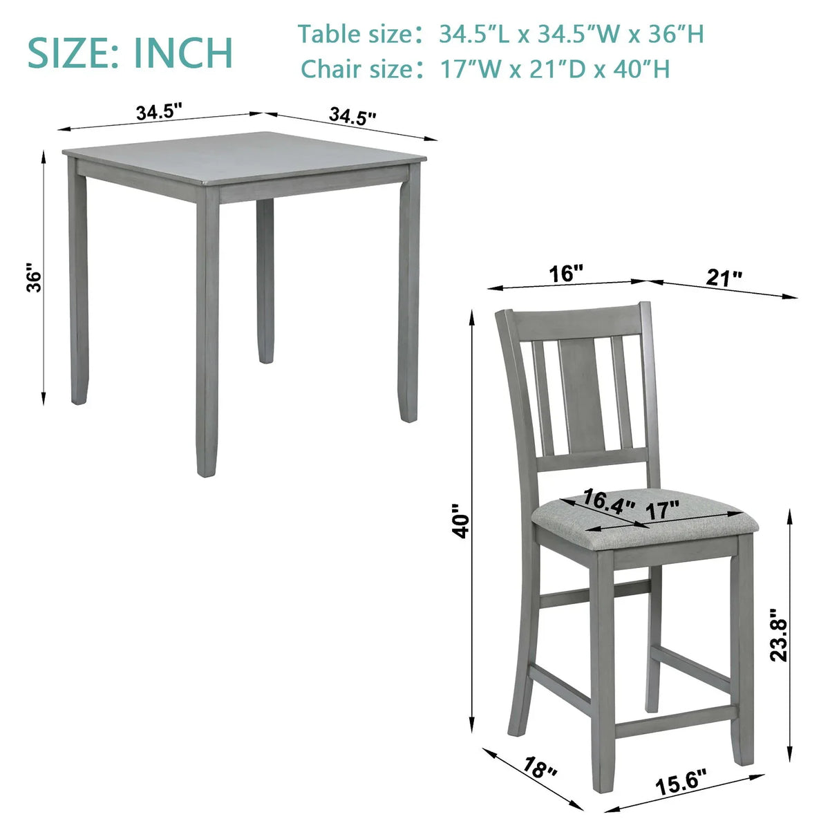 5 Pieces Dining Table Set, Counter Height Kitchen Table Set With Square Table And 4 Upholstered Chairs - Furniture Home Direct