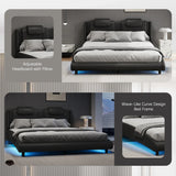 Platform Bed Leather Upholstered Headboard LED Black - Furniture Home Direct