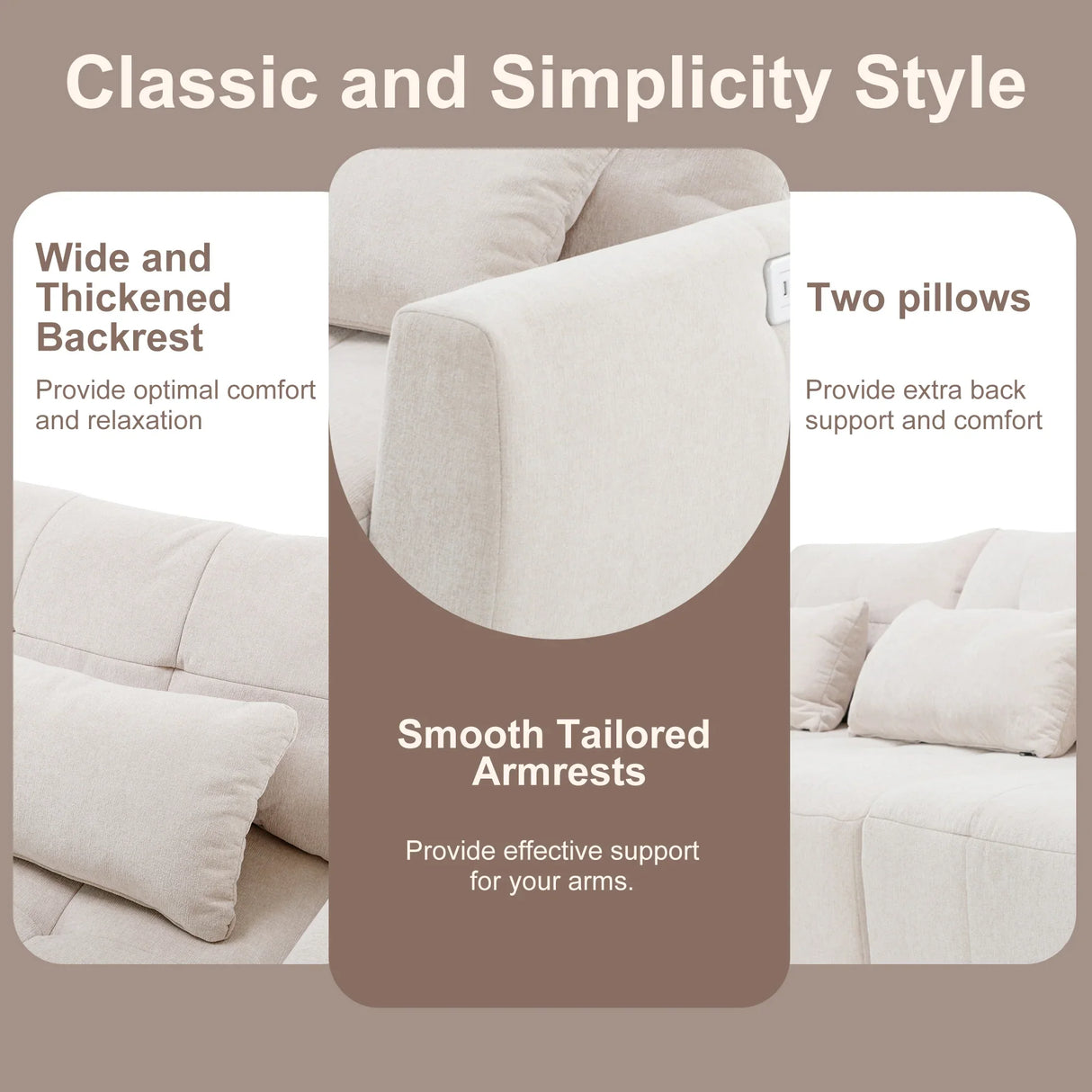 113.3 Modular Sectional With Ottoman And USB C Ports Beige - Furniture Home Direct