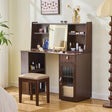 Vanity Desk With Hutch Mirror Storage And Drawers Walnut - Furniture Home Direct