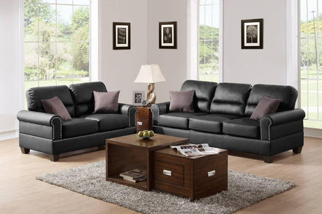 Black Bonded Leather 2 Piece living Room Set (Sofa and Love Seat) - Black - Furniture Home Direct
