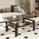 Modern Rectangular Coffee Table With Tempered Transparent Glass Top And Storage Shelf - Furniture Home Direct