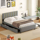 Upholstered Platform Bed With 2 Drawers And 1 Trundle, Classic Strip Headboard Design - Furniture Home Direct