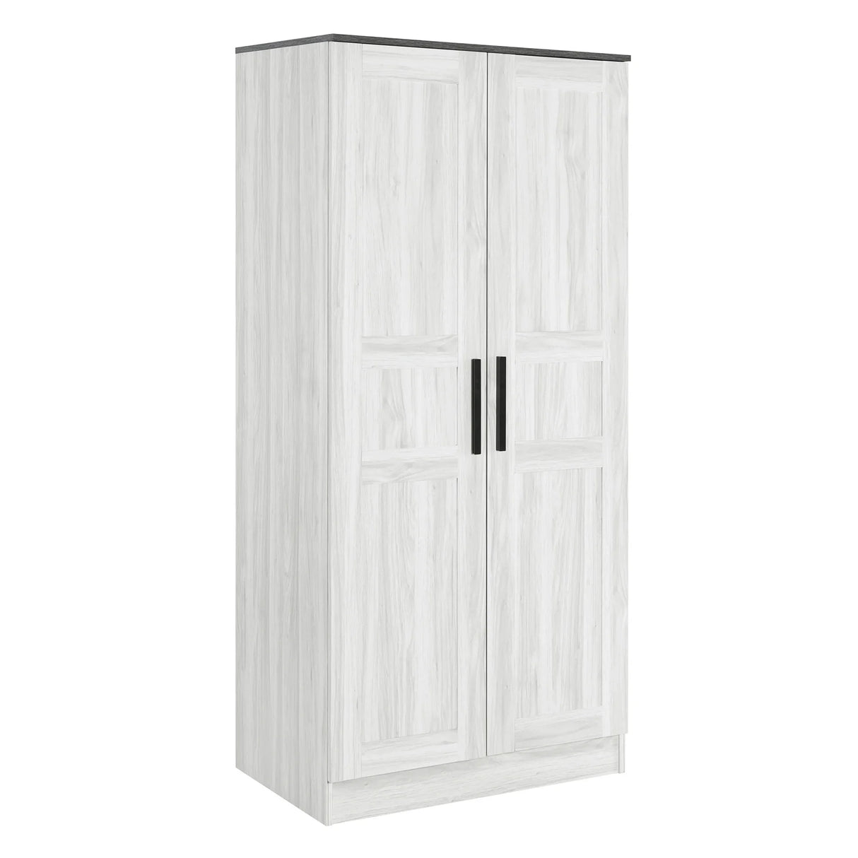 2-Door Wardrobe Armoire with LED and 4 Storage Shelves, Grey - Furniture Home Direct