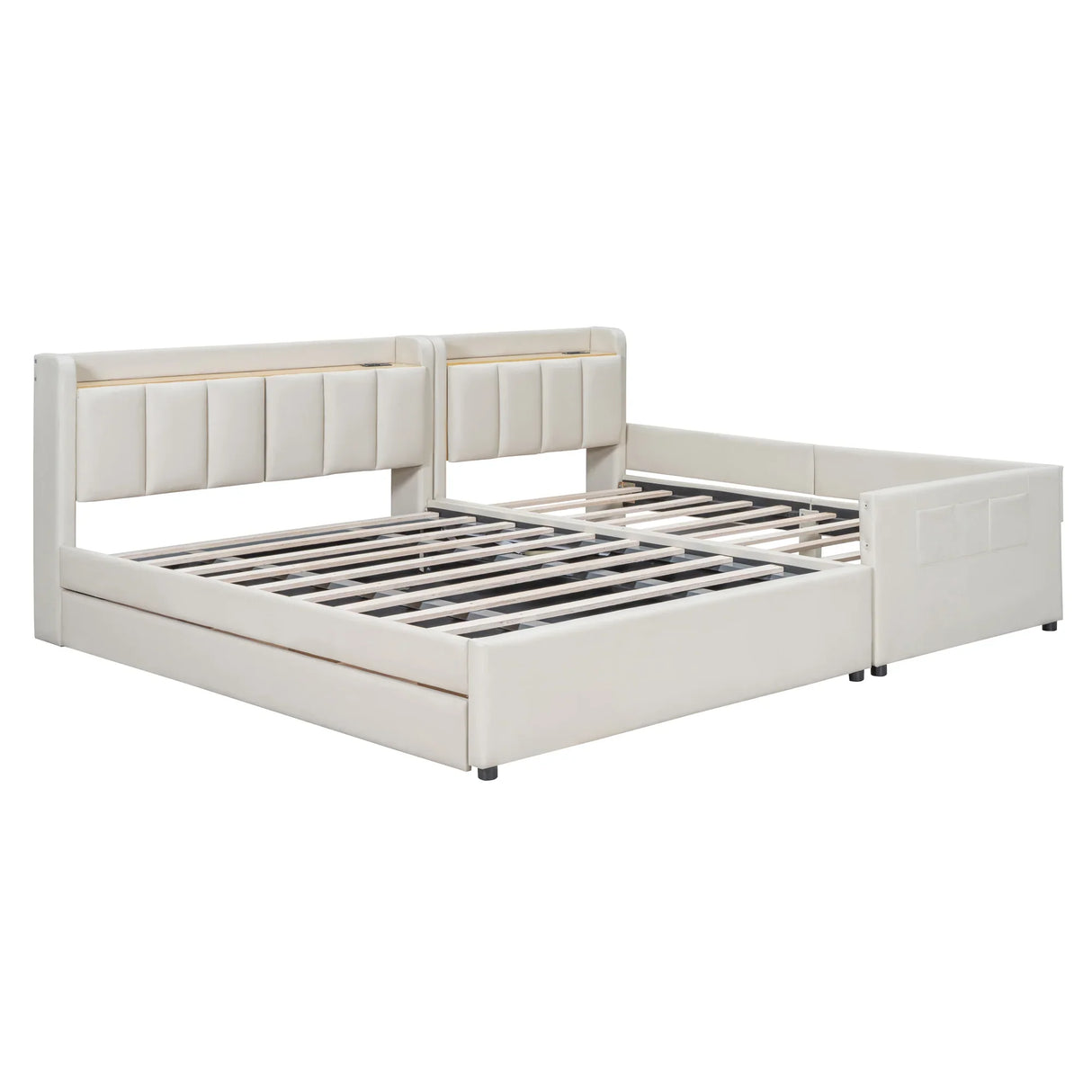 Platform Bed With Storage Drawers And USB Ports Beige - Furniture Home Direct