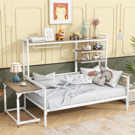 Daybed With Movable Desk, Grid, Shelves And Clothes Hanger - Furniture Home Direct