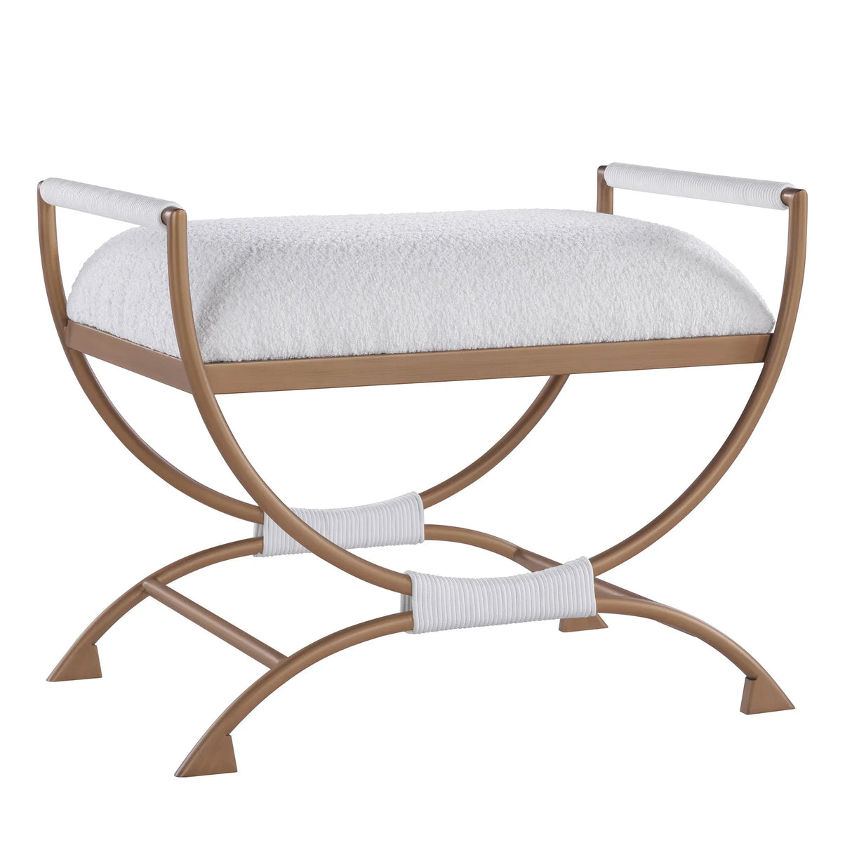 Nora - Bench With Bronze Metal Frame And Boucle Fabric Seat - White - Furniture Home Direct
