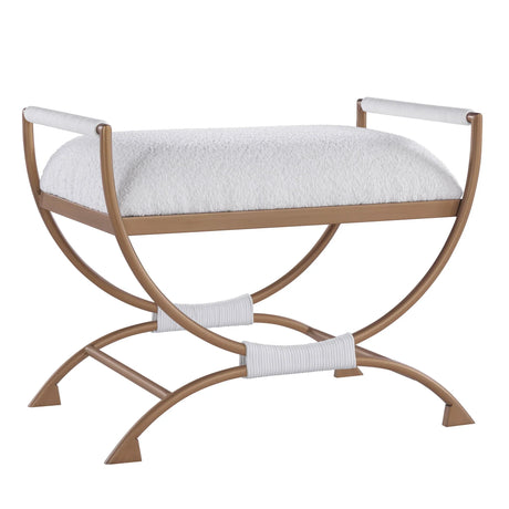 Nora - Bench With Bronze Metal Frame And Boucle Fabric Seat - White - Furniture Home Direct