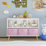 Kids Bookcase With Collapsible Fabric Drawers, Children's Book Display, Toy Storage Cabinet Organizer - White / Pink - Furniture Home Direct