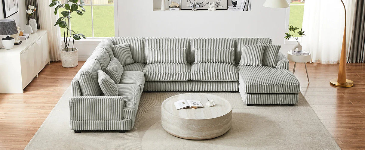 Sectional Sofa Oversized U Shaped Corduroy Fabric Gray - Furniture Home Direct