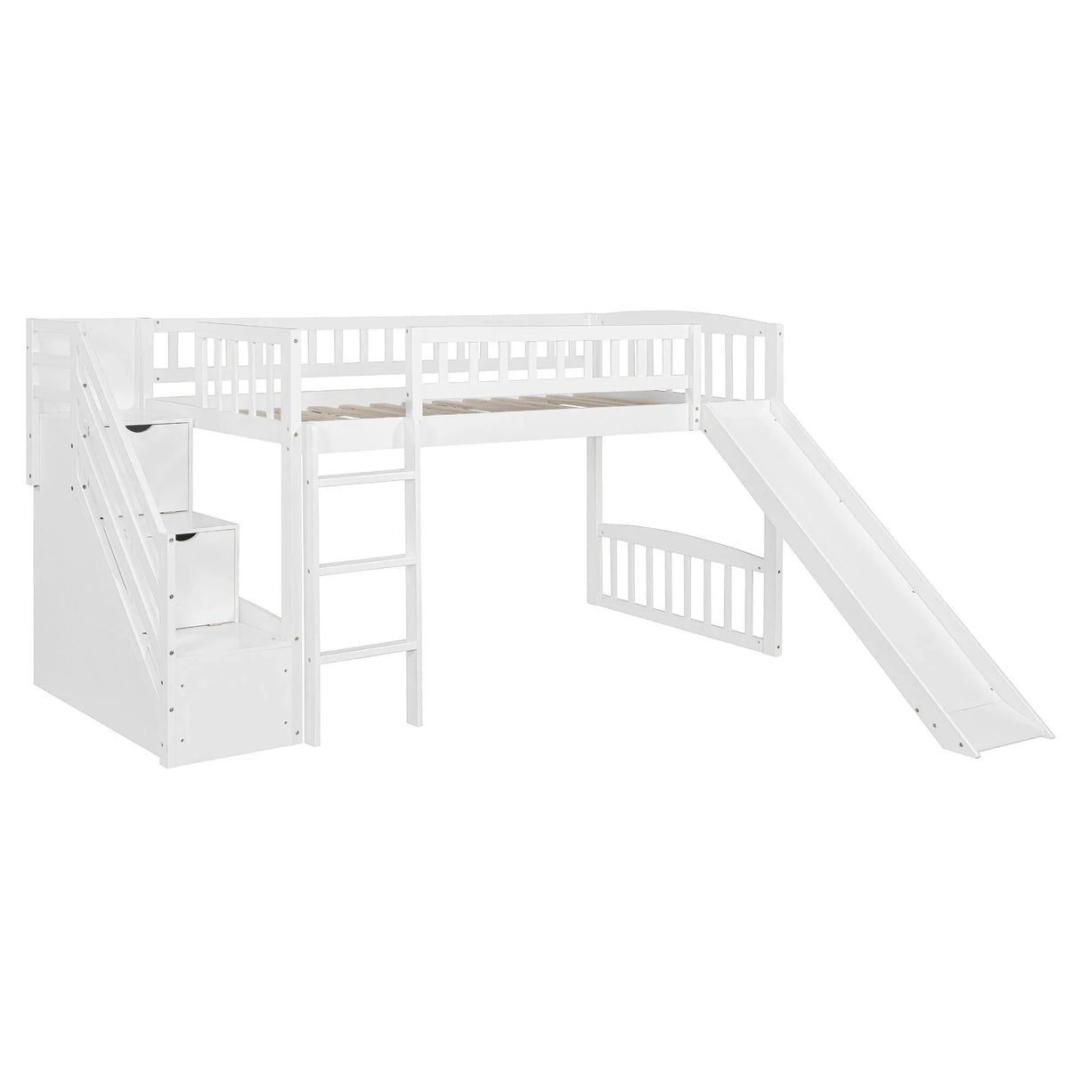 Loft Stairway Bed With 2 Drawers, Convertible Ladder And Slide - Furniture Home Direct