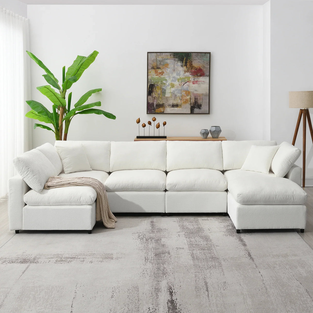Modular Sectional Sofa With L Shaped Spacious Layout Beige - Furniture Home Direct