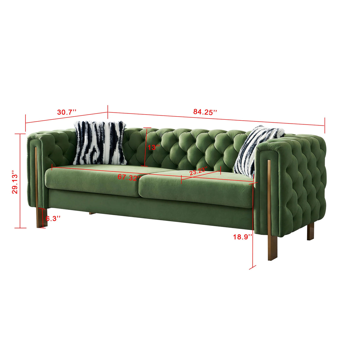Chesterfield Modern Tufted Velvet Sofa - Mint Green - Furniture Home Direct