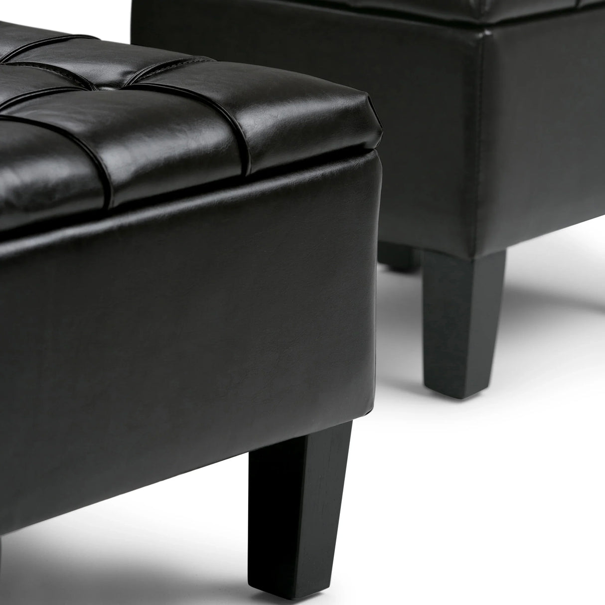 Storage Ottoman Set Tufted Faux Leather Soft Dark Brown - Furniture Home Direct