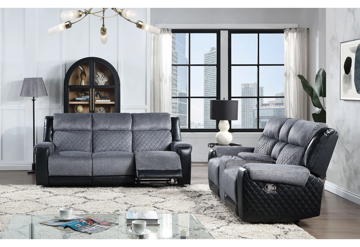 ALICIA GREY/BLACK CONSOLE RECLINING LOVESEAT - Furniture Home Direct