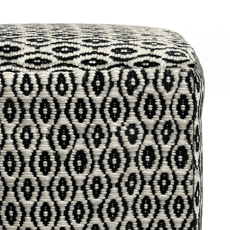 Kiana - Square Woven Outdoor / Indoor Pouf - Black / White - Furniture Home Direct
