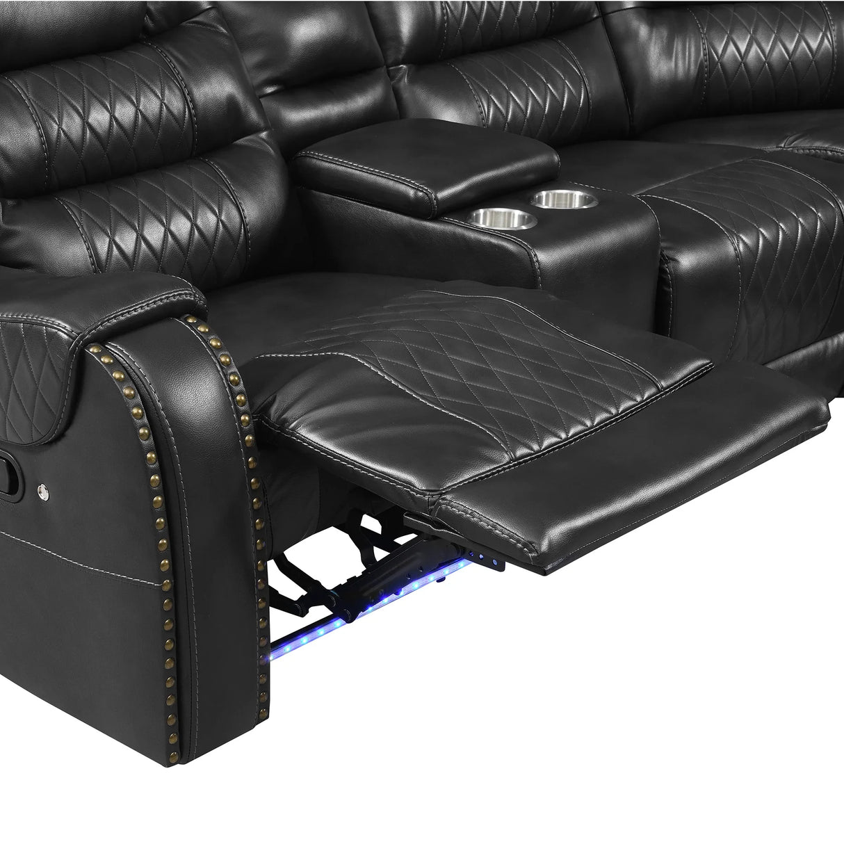 Sectional Sofa Manual Reclining With LED Light Strips Black - Furniture Home Direct