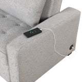 66.5" Upholstered Loveseat With Pull Out Bed, Two Throw Pillows, Dual USB Charging Port and Adjustable Backrest - Light Gray - Furniture Home Direct