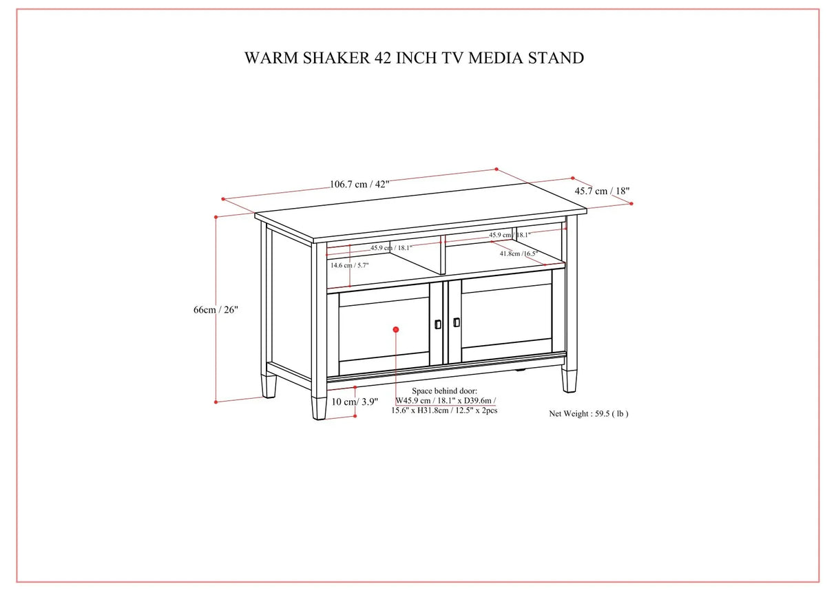 Warm Shaker - TV Media Stand Handcrafted - Brown - Furniture Home Direct