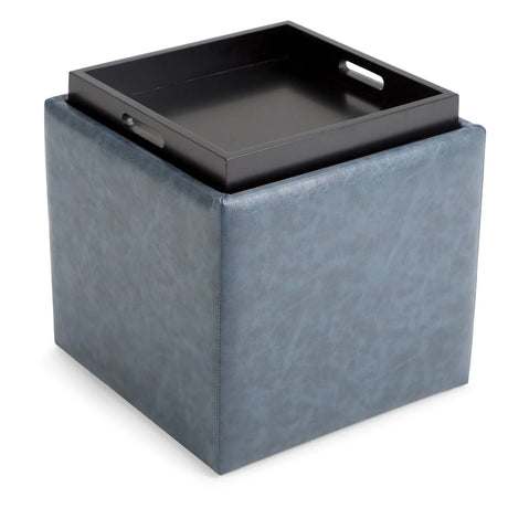 Rockwood - Upholstered Cube Storage Ottoman With Tray - Furniture Home Direct