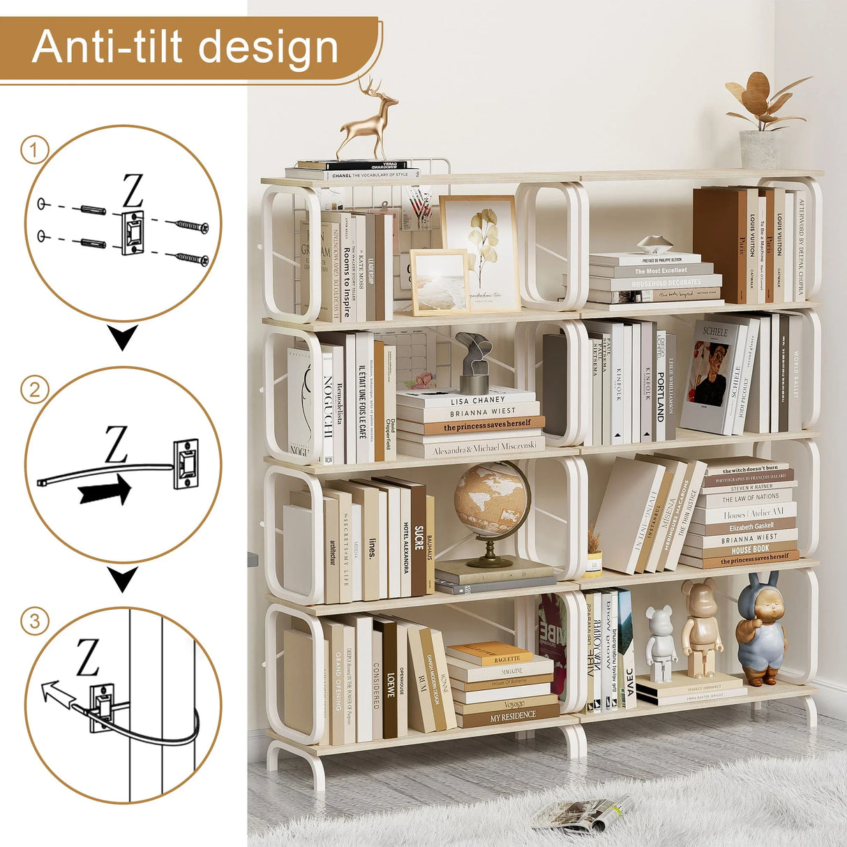 5 Tier Industrial Bookshelf, Tall Bookcase With Open Design, Vintage Storage Organizer - Furniture Home Direct