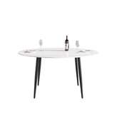 Modern Man-Made Stone Round Metal Dining Table-Position For 6 People - Furniture Home Direct
