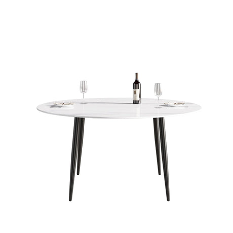 Modern Man-Made Stone Round Metal Dining Table-Position For 6 People - Furniture Home Direct