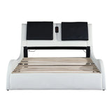 Upholstered Platform Bed Frame With LED Lighting, Bluetooth Connection To Play Music Control, Backrest Vibration Massage, Curve Design, Wood Slat Support, Exhibited Speakers - Furniture Home Direct