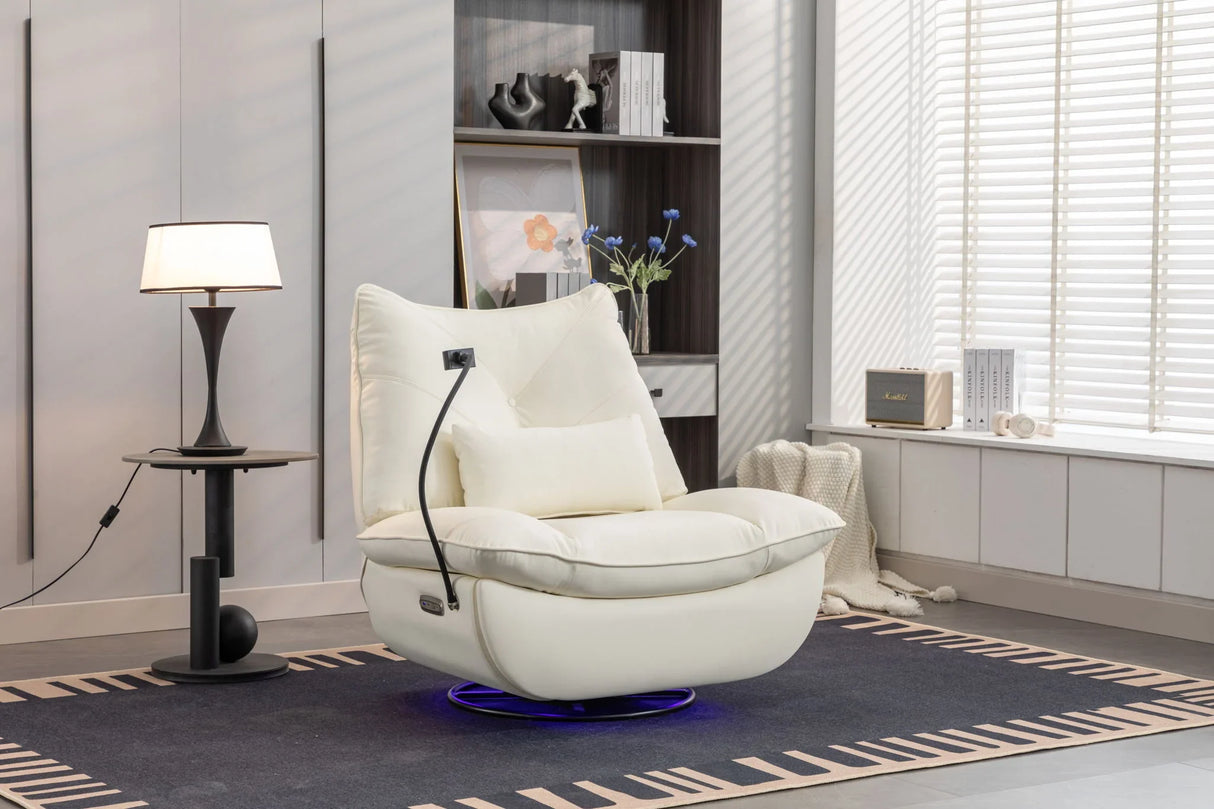 270 Swivel Glider Recliner Chair, Power Recliner Rocking Chair, USB Port Charge For Nursery Chair With Atmosphere Lamp For Living Room Bedroom Apartment - Furniture Home Direct