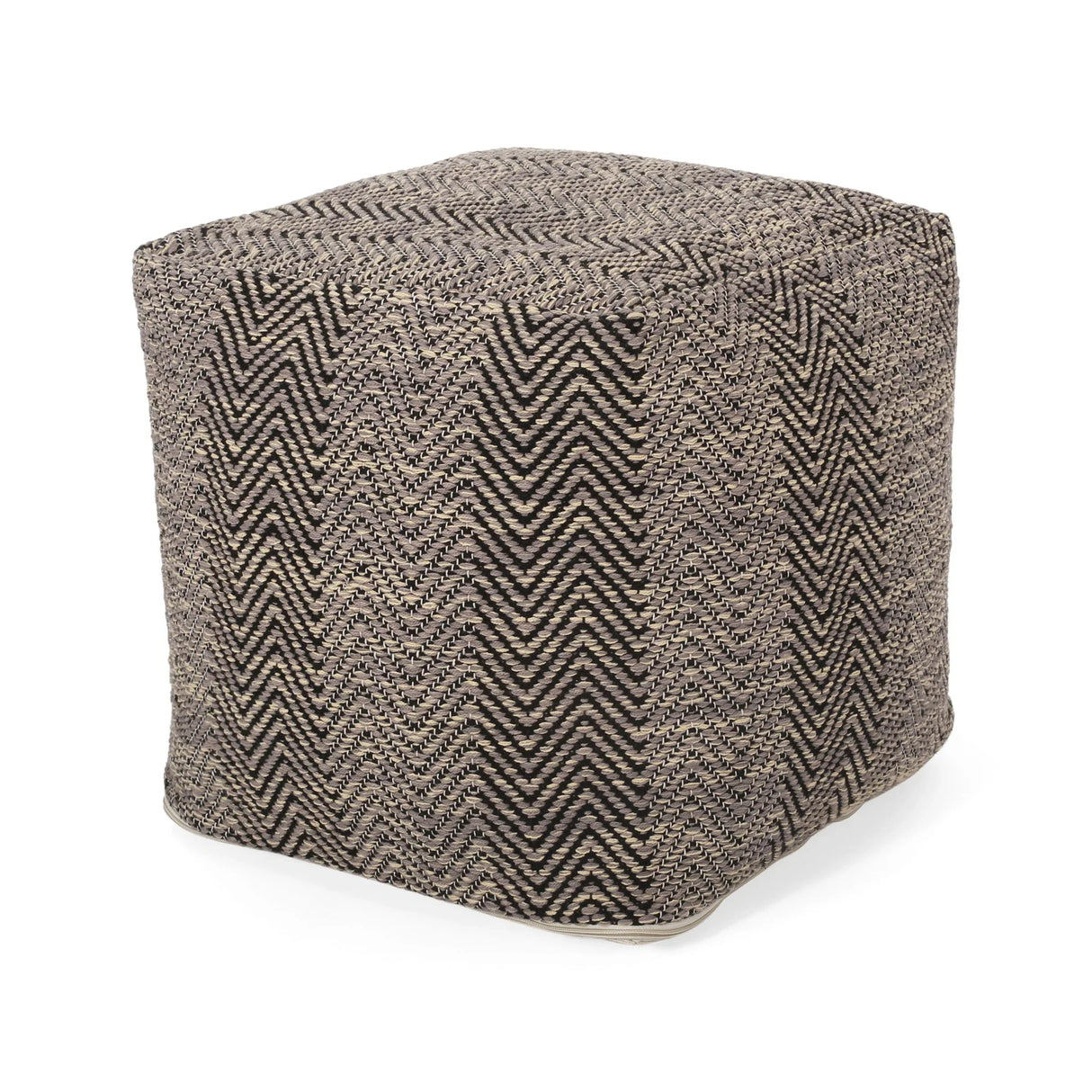 Barracuda - Handcrafted Cotton Pouf With Chevron Pattern - Brown / Beige - Furniture Home Direct