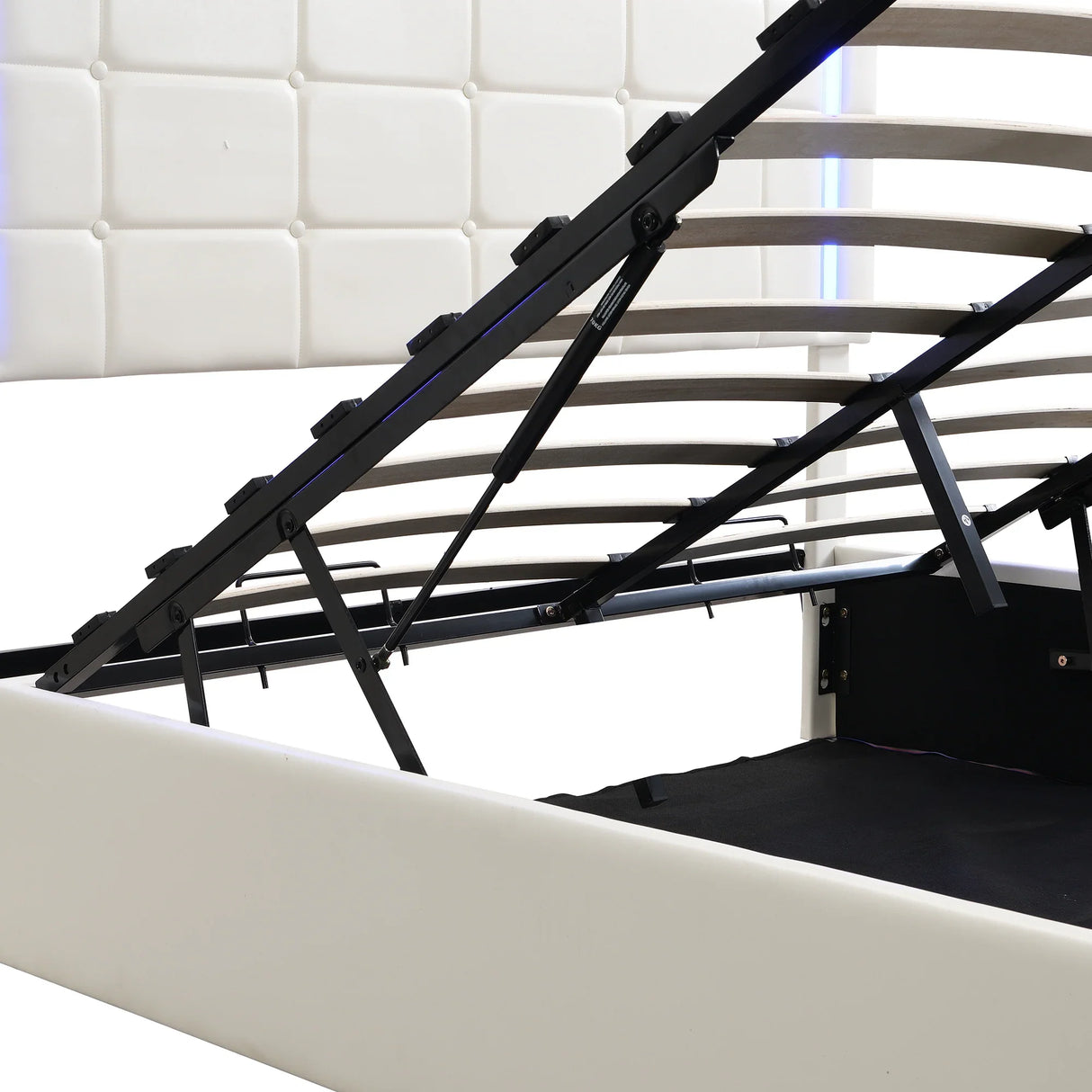 Storage Bed With LED Lights And Hydraulic Lift White - Furniture Home Direct