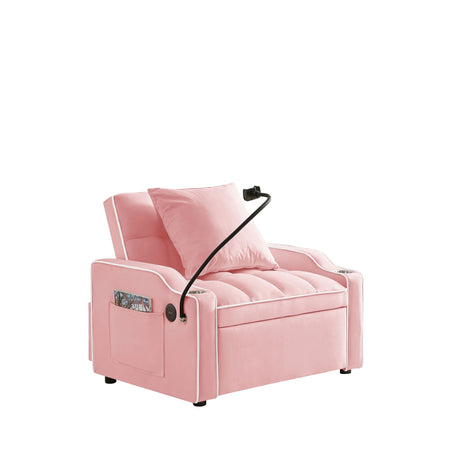 Convertible Velvet 3 In 1 Sofa Bed With Adjustable Sleeper Chair And Multi Pockets - Furniture Home Direct