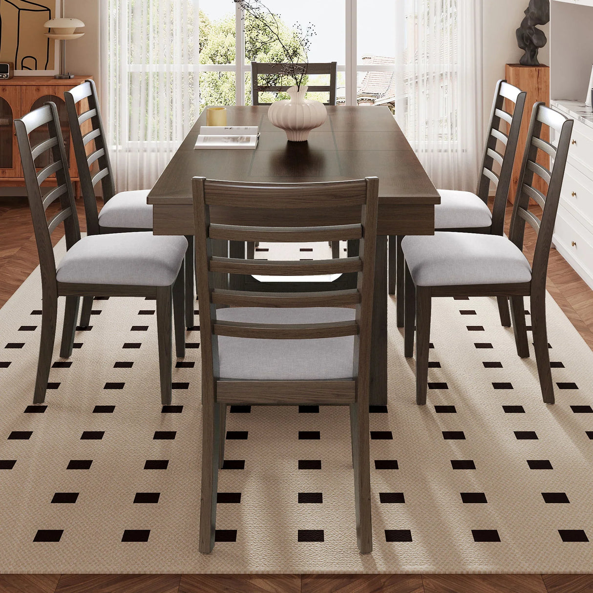 Extendable Dining Set, Farmhouse Extendable Table With Upholstered Chairs - Furniture Home Direct