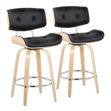 Lombardi - Mid Century Modern Fixed Height Counter Stool With Swivel With Round Footrest (Set of 2) - Furniture Home Direct