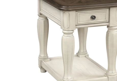 Chairside Table With Storage - Antique White - Furniture Home Direct