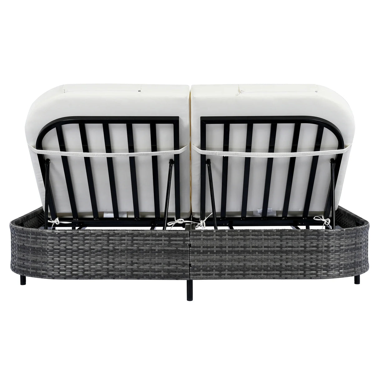 Outdoor Wicker Double Chaise (Black Frame+Beige Cushion) - Furniture Home Direct