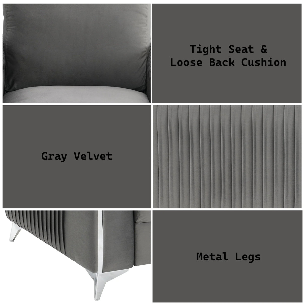 Wenona Gray Velvet 3Pcs Living Room Set (Sofa, Loveseat, Chair) - Furniture Home Direct