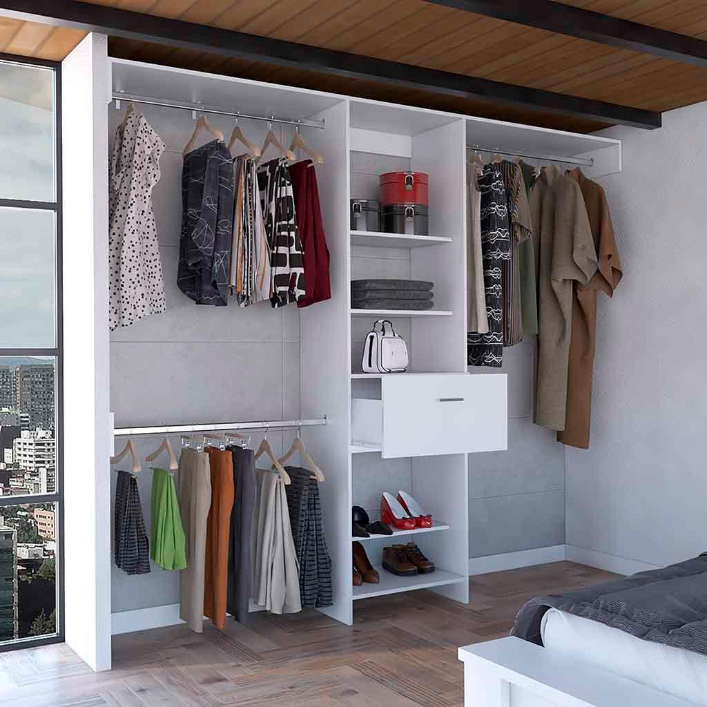 Closet System With Five Shelves Drawer Rods Bedroom White - Furniture Home Direct