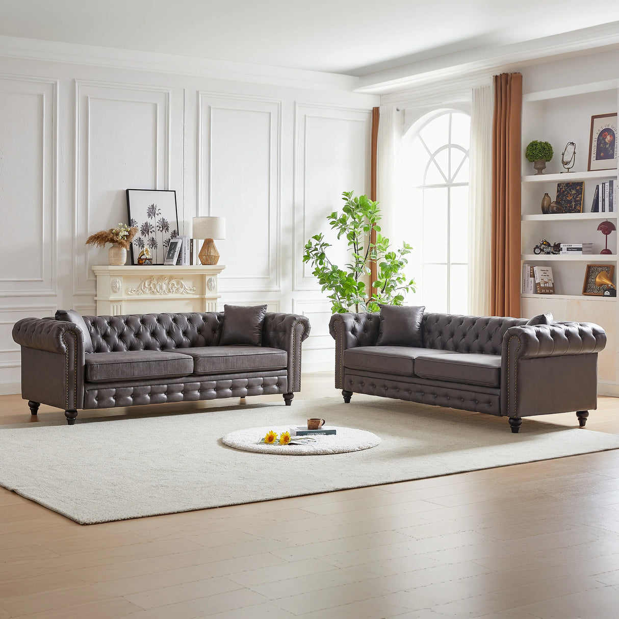 Traditional 2 Piece Living Room Set (2 Sofas) - Gray - Furniture Home Direct