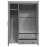 3 Door Storage Wardrobe With Cabinets And 2 Hanging Rods - Gray - Furniture Home Direct