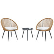 Modern 3 Piece Set, Anti - Spill Round Coffee Table, 2 Rattan Swivel Chairs, Outdoor Patio Furniture For Tea Time - Black / Wood - Furniture Home Direct
