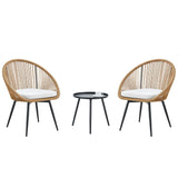 Modern 3 Piece Set, Anti - Spill Round Coffee Table, 2 Rattan Swivel Chairs, Outdoor Patio Furniture For Tea Time - Black / Wood - Furniture Home Direct