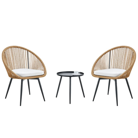Modern 3 Piece Set, Anti - Spill Round Coffee Table, 2 Rattan Swivel Chairs, Outdoor Patio Furniture For Tea Time - Black / Wood - Furniture Home Direct