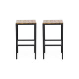 Outdoor Bar Stool With Slat Design And Metal Frame (Set of 2)