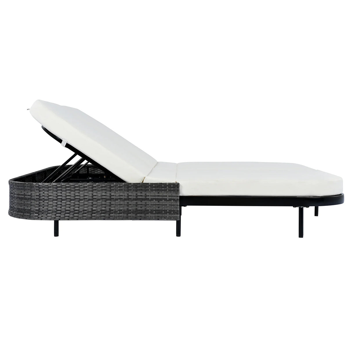 Outdoor Wicker Double Chaise (Black Frame+Beige Cushion) - Furniture Home Direct