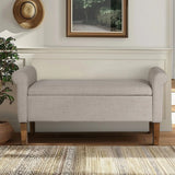 Upholstered Storage Bench With Rolled Armrests - Beige - Furniture Home Direct