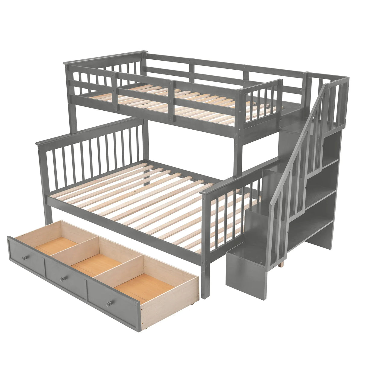Stairway Bunk Bed With Storage And Guard Rail For Bedroom - Furniture Home Direct